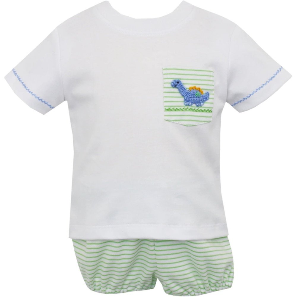 Petit Bebe Apparel 2 Toddler / Green Petit Bebe Green Stripe Knit Dino Bloomer Set