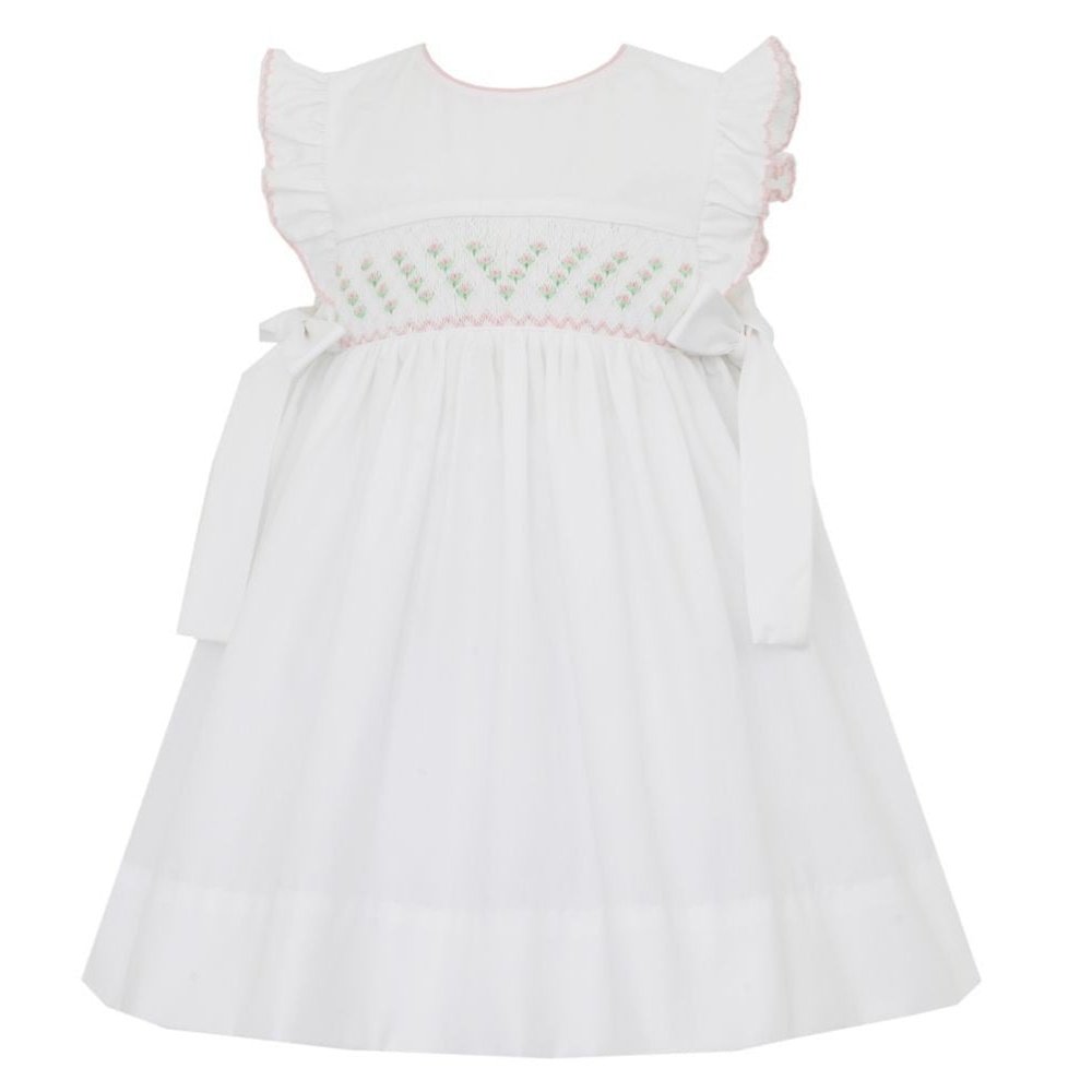 Petit Bebe Apparel 2 Toddler / White Petit Bebe Rose Dress with Side Bows