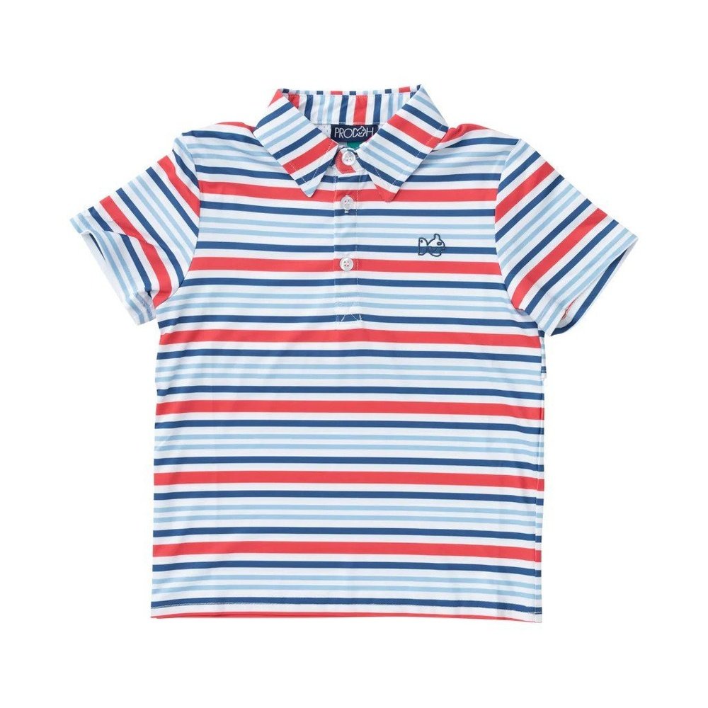 Prodoh Apparel & Gifts Prodoh Boys Pro Performance Polo in America Red White and Blue Stripe
