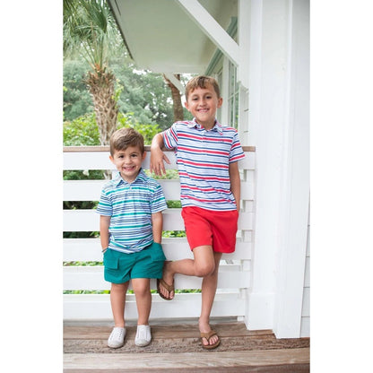 Prodoh Apparel & Gifts Prodoh Boys Pro Performance Polo in America Red White and Blue Stripe