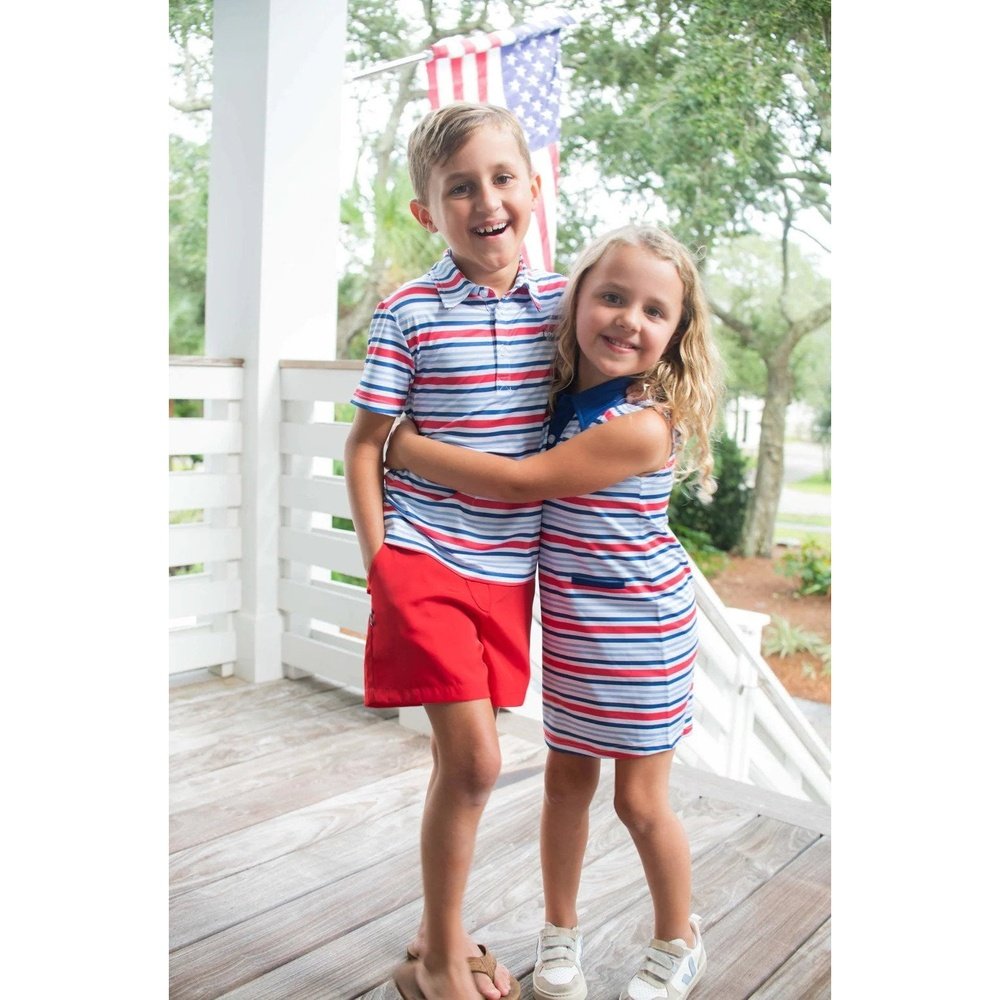 Prodoh Apparel & Gifts Prodoh Boys Pro Performance Polo in America Red White and Blue Stripe