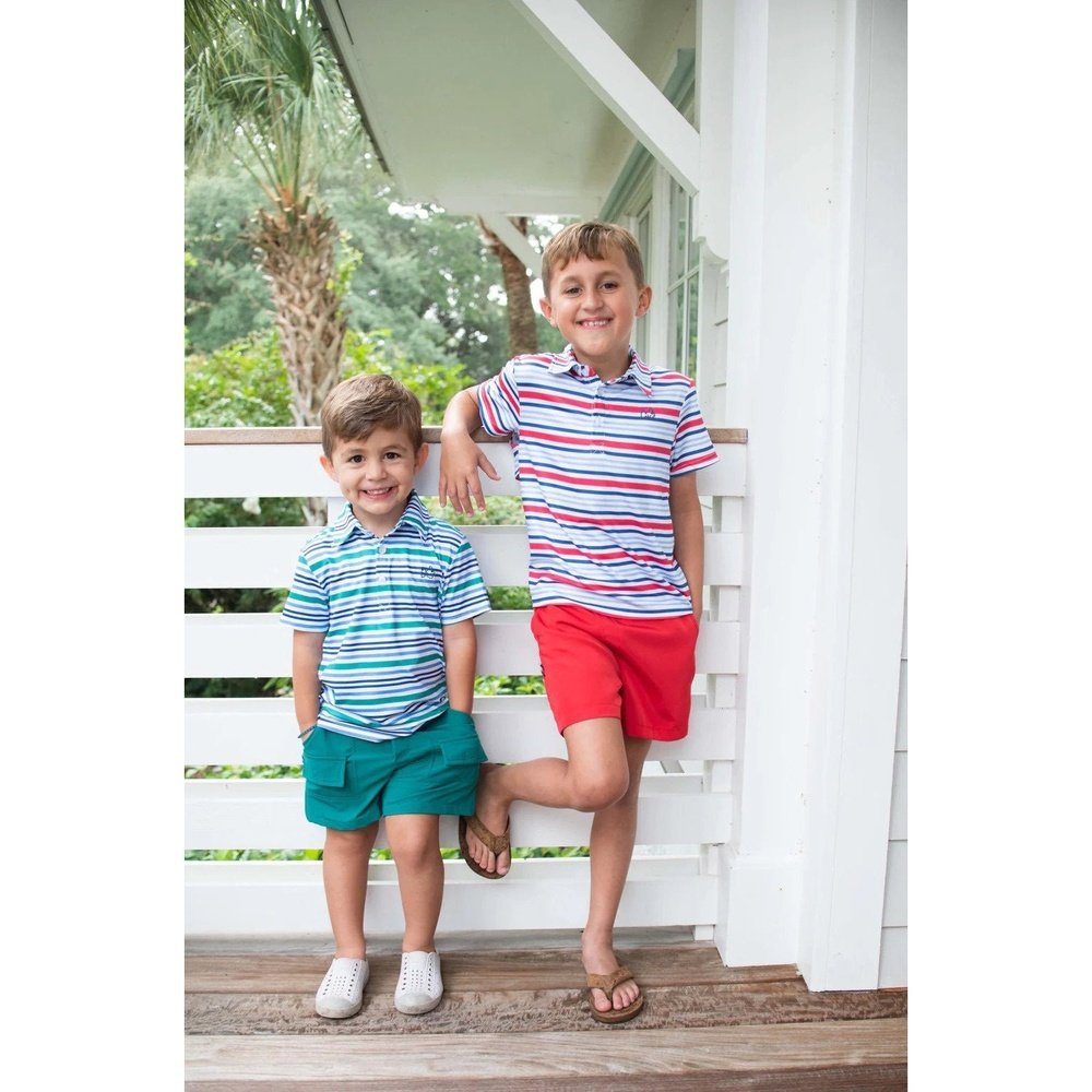 Prodoh Apparel & Gifts Prodoh Boys Pro Performance Polo in America Red White and Blue Stripe