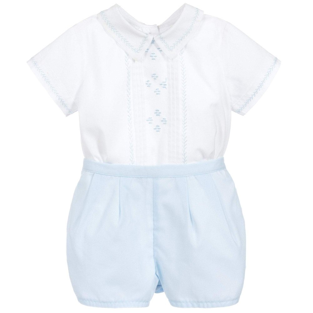 Sarah-Louise White Shirt and Pale Blue Short Set