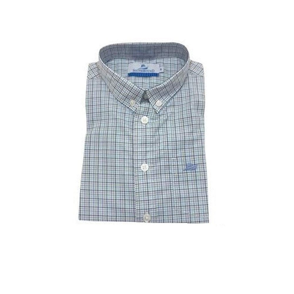 Southbound Boy's Dress Shirt Blue Jade Khaki Plaid