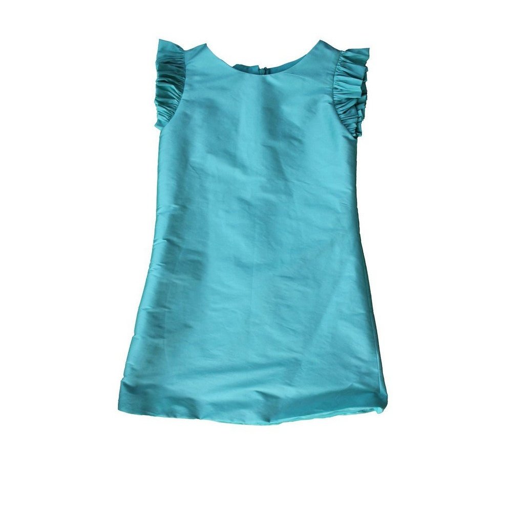 Susanne Lively Faux Silk A-Line Dress with Flutter Sleeve Capri Blue