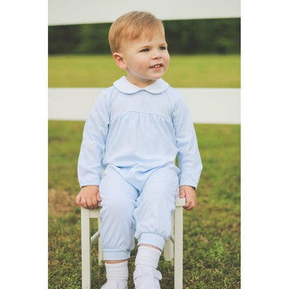 The Proper Peony Parkside Collection Boy Blue Long Sleeve Romper