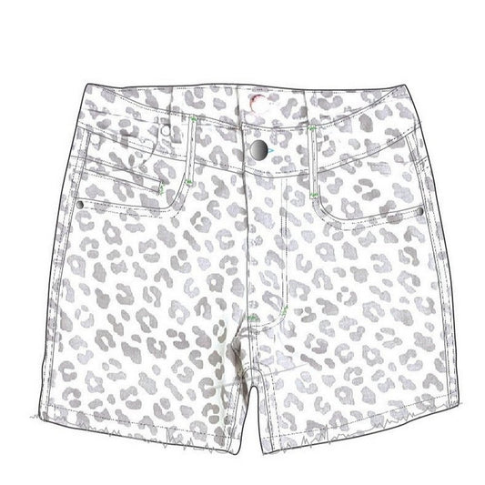 Tractr Girls Leopard Print Mid-Rise Brittany Fray Hem Shorts