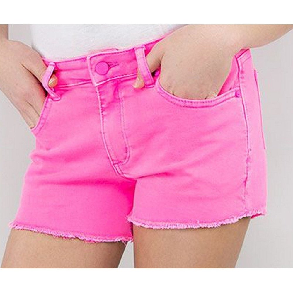 Tractr Jeans Girls High Waist Fray Hem Neon Pink Shorts