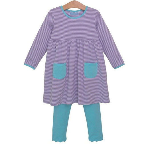 Trotter Street Kids Annie Long Sleeve Pant Set Lavender Stripe & Aqua