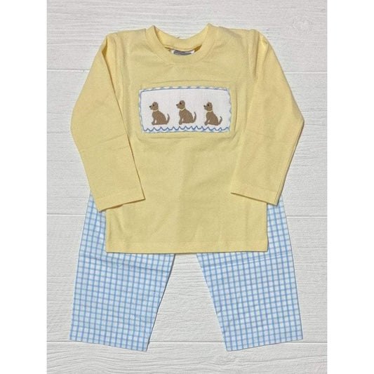 True Boys Puppy Smocked Pant Set